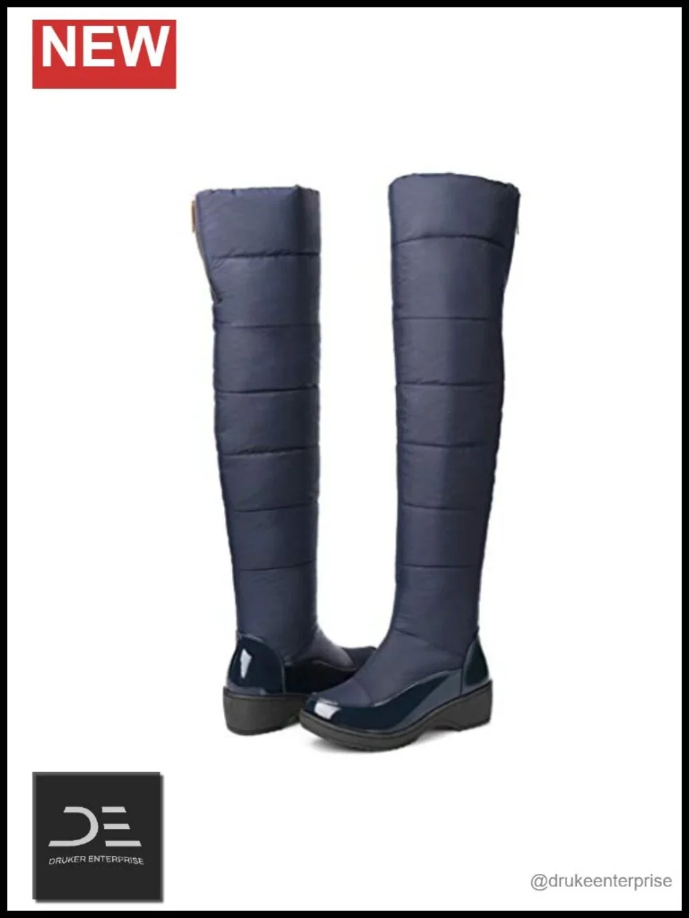 Women's Over Knee Snow Boots Waterproof Fur Lined Mid Heel Wide Calf Zip Winter